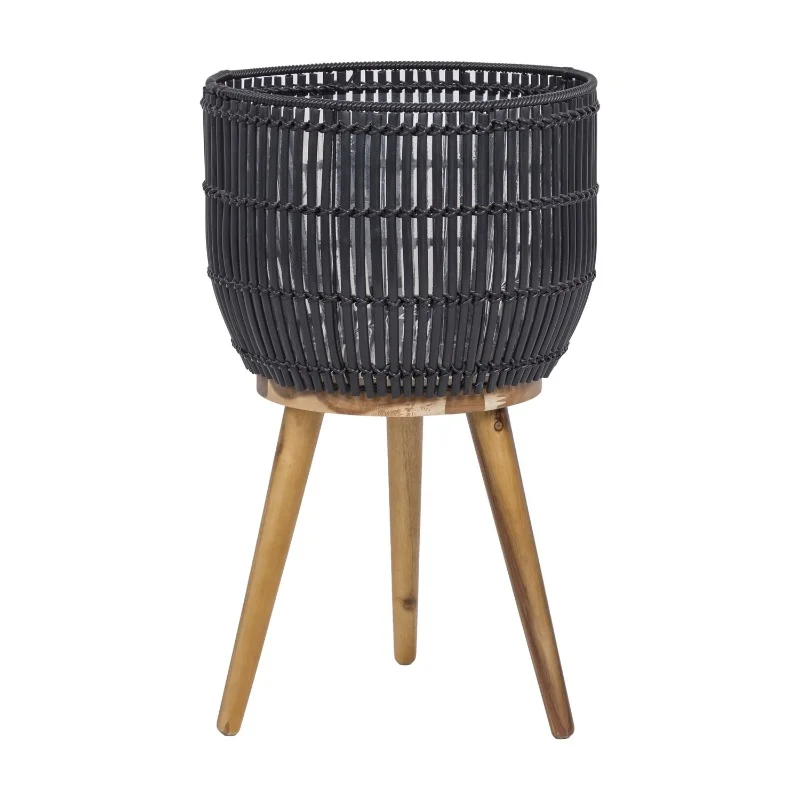 

Stand Set with Wood Legs Black Round Resin Planter