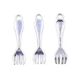 30pcs Charms Kitchen Fork 30x7mm Antique Silver Color Pendants Making DIY Handmade Tibetan Finding Jewelry