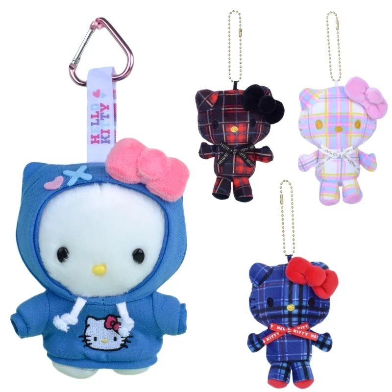 Sanrios Cute Hellokittys New Sweatshirt Bow KT Plush Doll Anime Kawaii School Bag Pendant Keychain Decoration Girl Heart Gift