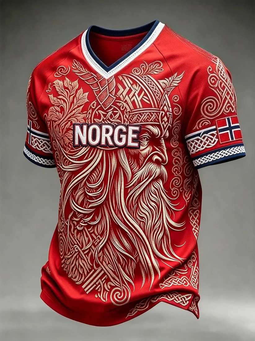 2027 Summer Best-selling Danish Men's Retro Viking Style 3D Printedout Sports Breathable Quick-Dry T-Shirt Family Style Top