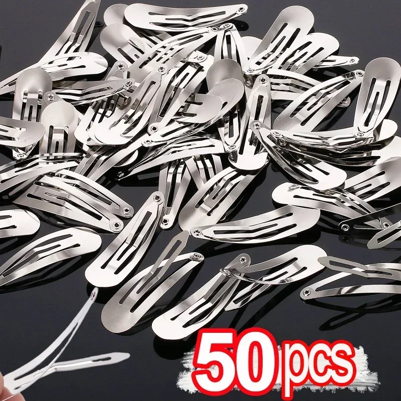 10-50pcs Y2K Simple Silver Hair Clips BB Snap Hairpins Base for DIY Handmade Barrettes Styling Tools Women Girl Hair Accessories