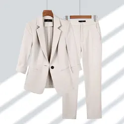 Pantaloni Blazer da donna Set da 2 pezzi primavera estate sottile Office Lady Basic Joker abito nero cappotto pantaloni abiti abbigliamento da lavoro femminile