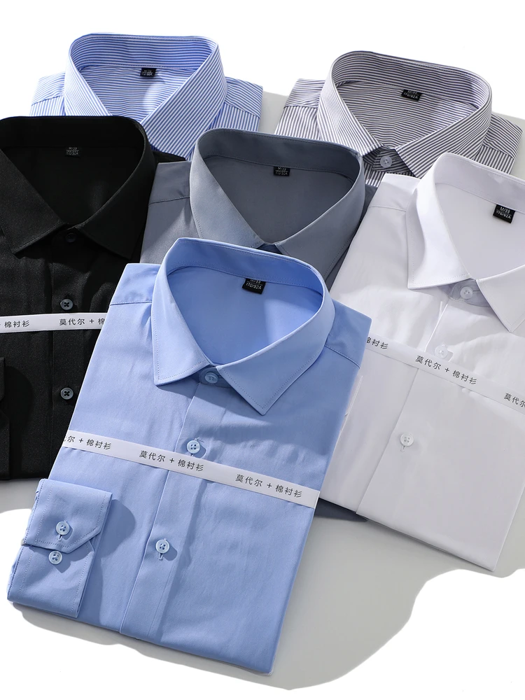

New Modal Cotton Blend Casual Long Sve irt Men's Autumn Basic Base Layer irt Adstrative Busin Casual Collar