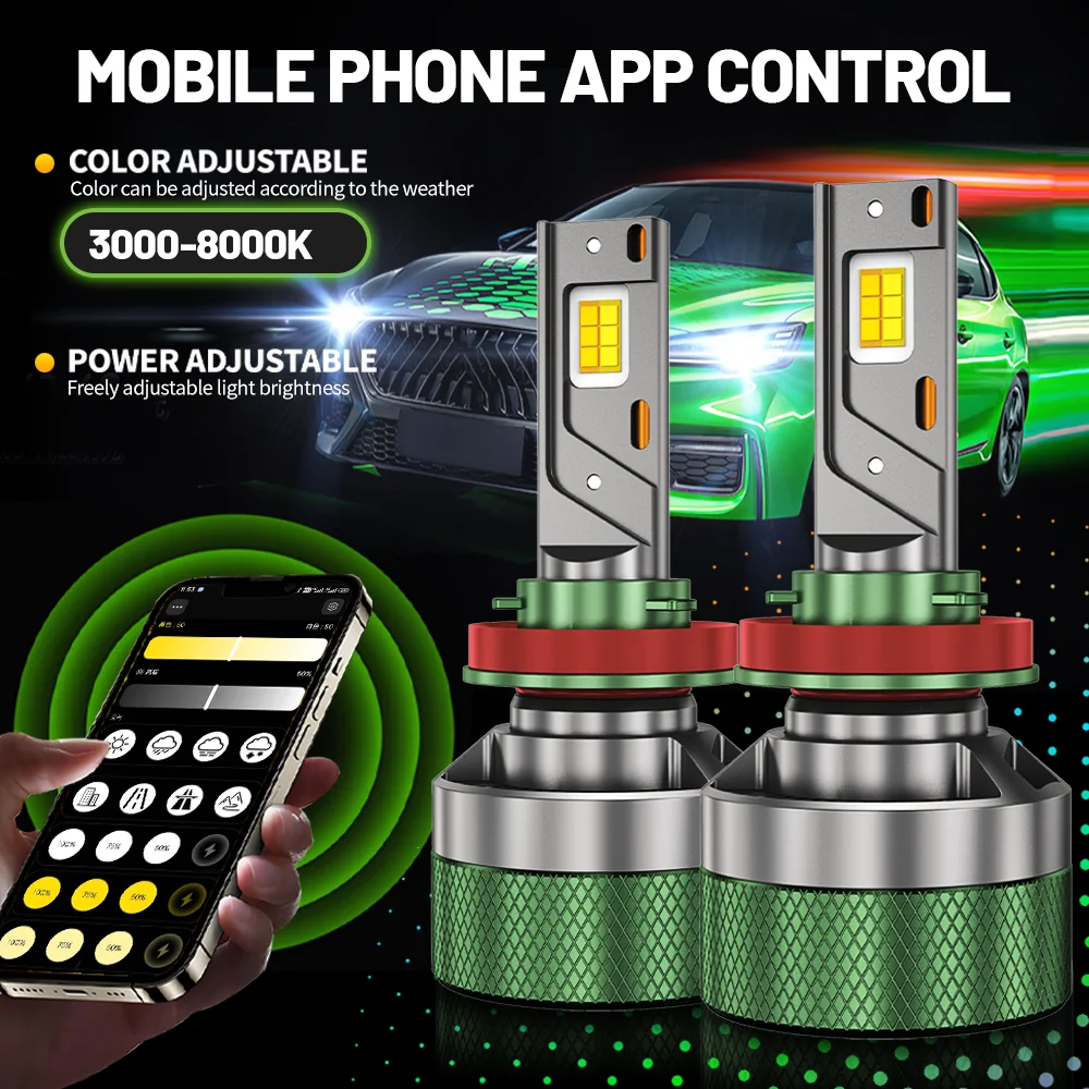 9005 LED Headlight Bluetooth APP Control Color 3000W H4 H7 LED H1 H11  9006 9007 9008 Auto Bulbs LED Lights for Car Headlights