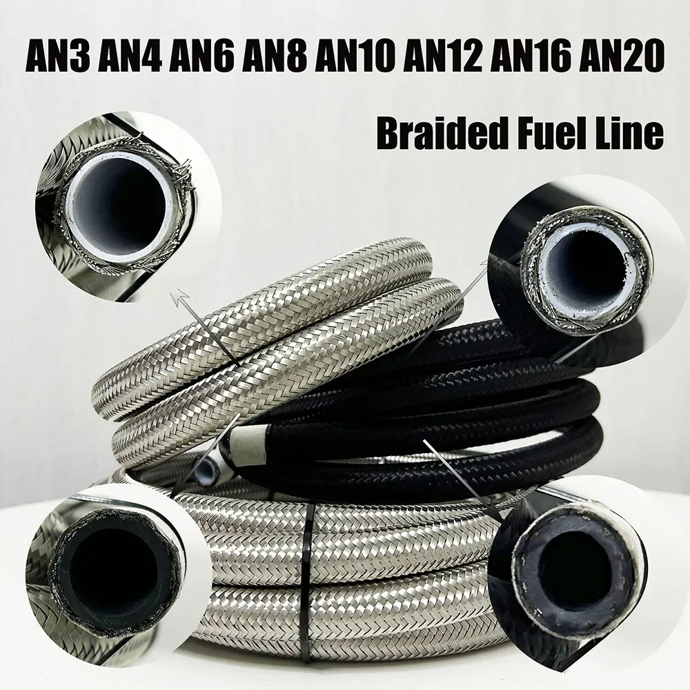 

AN3~AN20Fuel Hose Oil Gas Cooler Hose Line Pipe Nylon Stainless Steel Braided Rubber Pipe CPE Pipe PTFE Racing Modification Hose