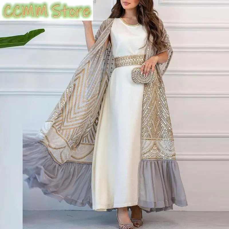 Urban Women Cardigan Bat-Sleeve Belt Pleated Vest Dress Two-Piece Set Summer Casual Printed Bohemia Dress Female Long Maxi Dress