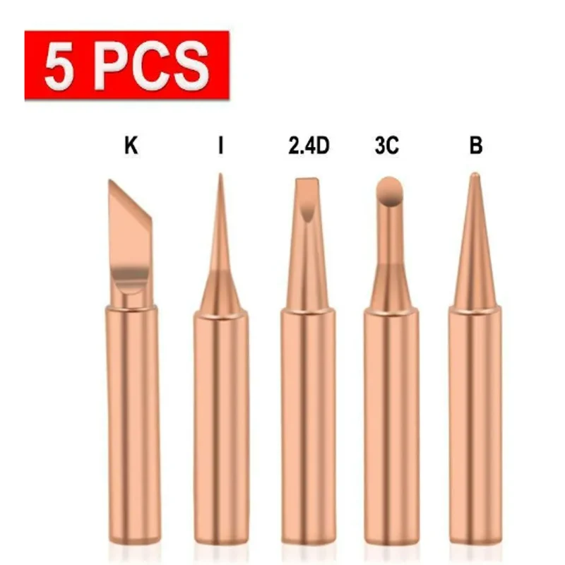 5pcs 900M-T Pure Copper Soldering Iron Tips Lead-Free Welding Solder Tip For Welding Equipment Soldering Supplies