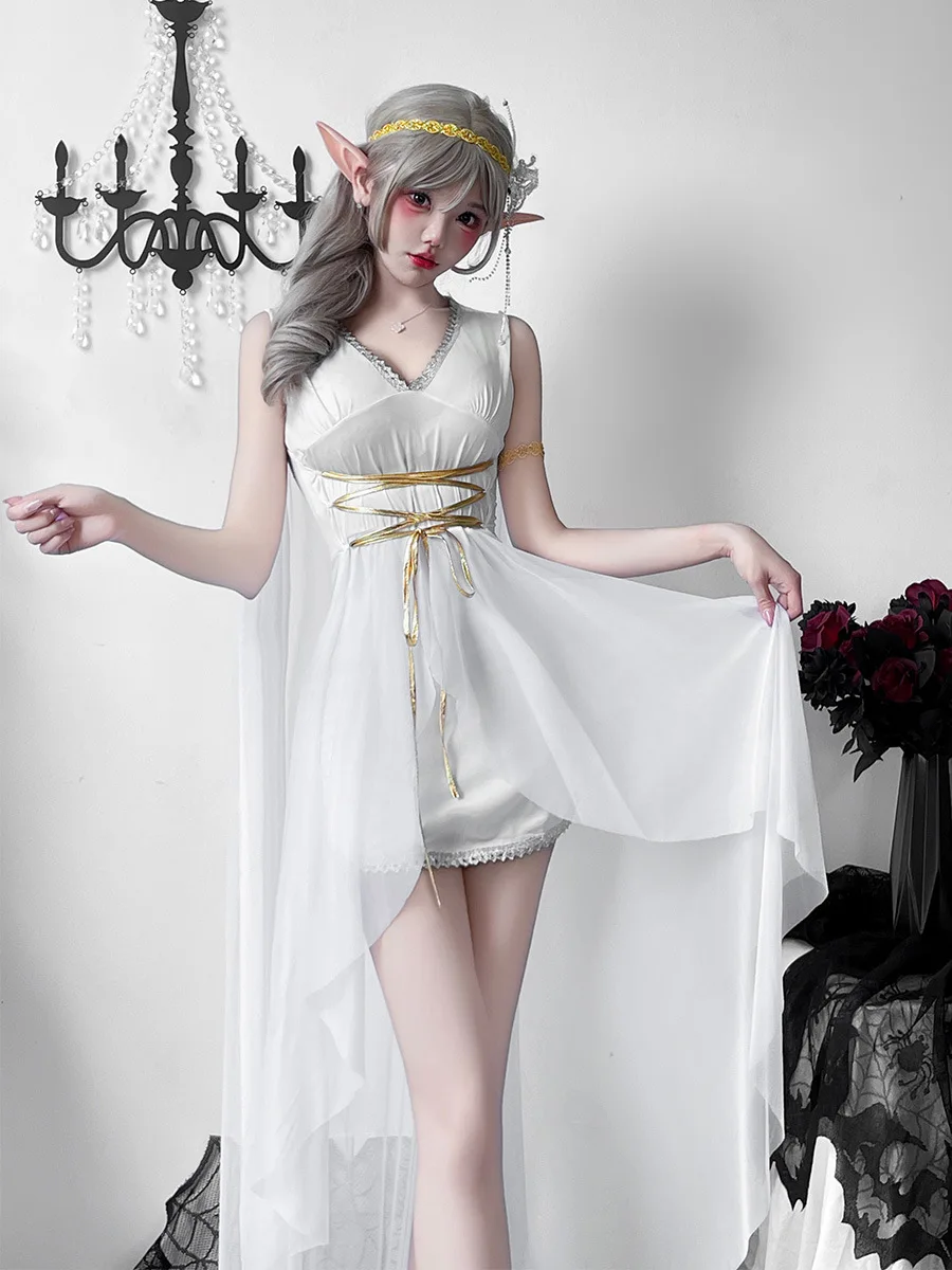 

Goddess of Greece Medieval Skirt Halloween Costume Elf Dress Egyptian Queen Cleopatra Athena Performance Costume