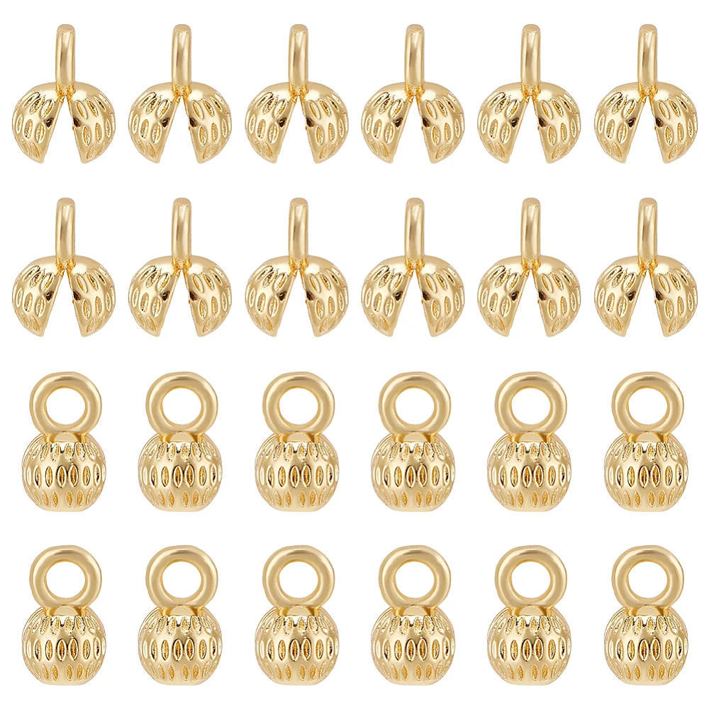 40 Pcs 18K Gold Plated Brass Clamshell Bead Tips Gold Crimp Cover Beads Chain Endcaps Calotte Ends Chain Connector Knot Cover
