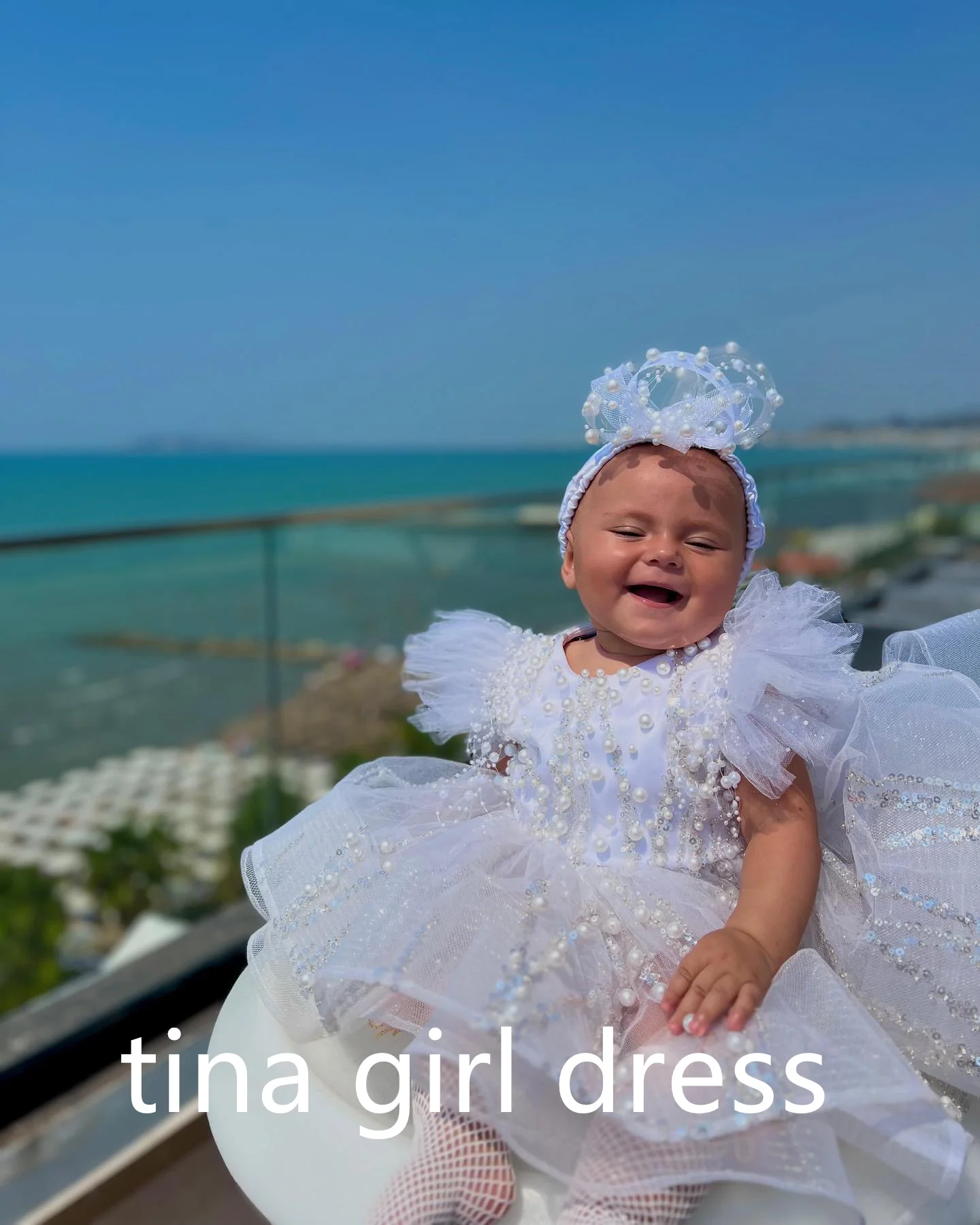 Princess White Flower Girl Dresses for Wedding Sleeveless Beaded Toddlers Party Birthday First Communion Baptism Gown Custom