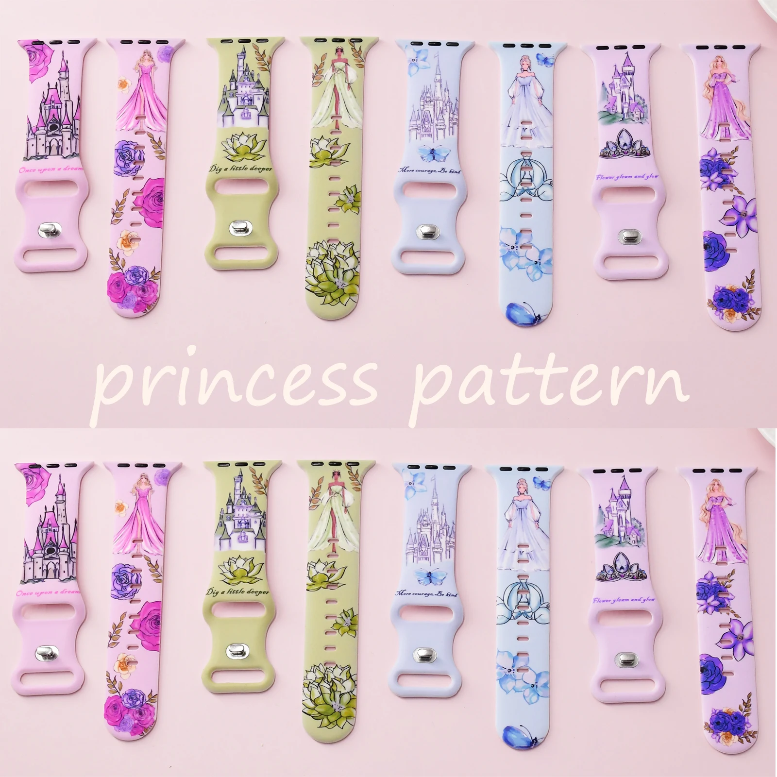 Cartoon Princess Patterned Silicone strap for Apple watch 40mm 41mm 42mm 44mm 45mm 46mm Women Print Sport band for iwatch Series