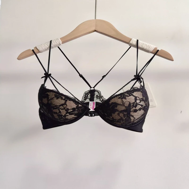 Sexy Front Closure Lace Lingerie Set Women Wirefree Push Up Bra Thinly Lined Delicate Straps Lightweight Comfort Lingerie
