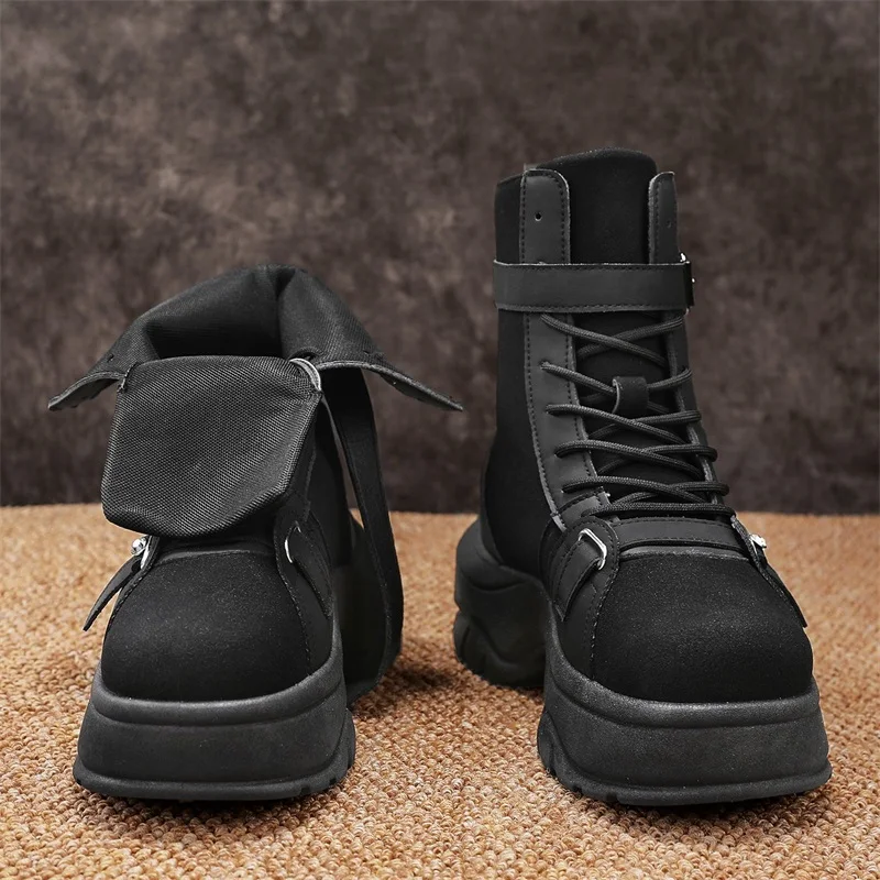 أزياء دراجة نارية أحذية الرجال الارتفاع زيادة سميكة سوليد عالية أعلى تنوعا في الهواء الطلق أحذية السفر الرجالية نمط الشارع بارد