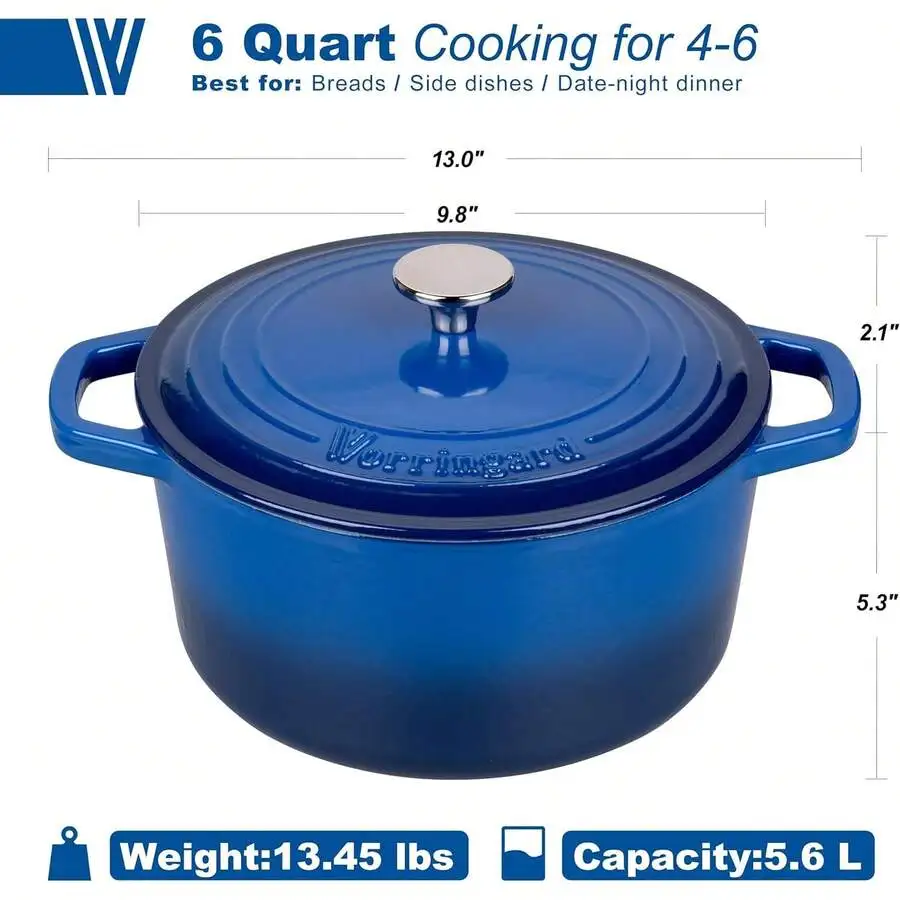 Enameled Cast Iron Dutch Oven Pot With Lid, For Bread Baking, Round Bread Oven- Include Sourdough Bread Baking Supplies Set, 6QT