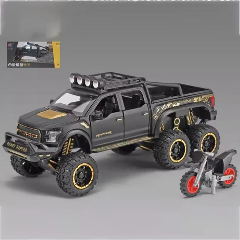 Original 1:28 Scale Ford Raptor Six Wheel Alloy Off-Road Vehicle Static Simulation Model Display Collection Souvenir Decoration