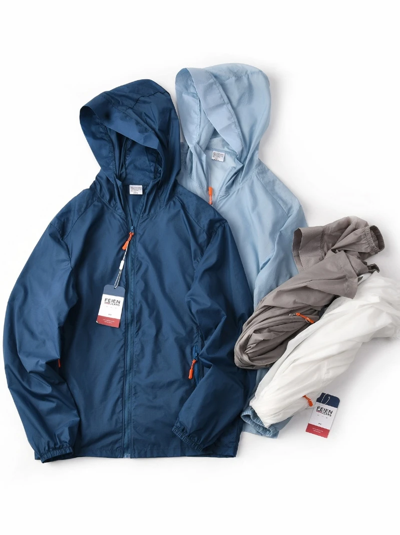 Lightweight Breathable Men's Hooded Jacket Summer UV Protection Quick Dry Loose Fit Casual Style Nylon Fabric Zipper Closure