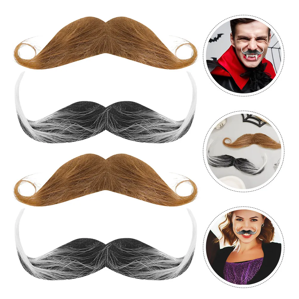 

Набор из 4 реалистичных накладных усов и бород с самоклеящимися элементами для вечеринок, Хэллоуина, косплея, маскарада, образов винтажного джентльмена, клоуна