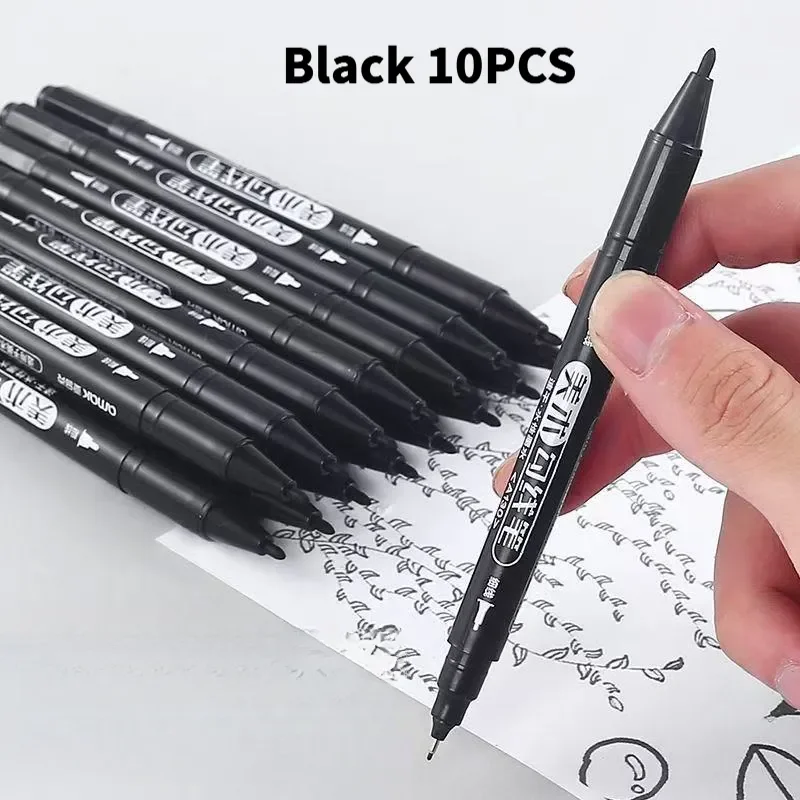10 Stück schwarze Dual-Tip-Marker auf Ölbasis mit Outline-Stift mit feiner Spitze – lebendige Farben für Büro-, Schul-, Kunst- und Bastelbedarf – Detail 3