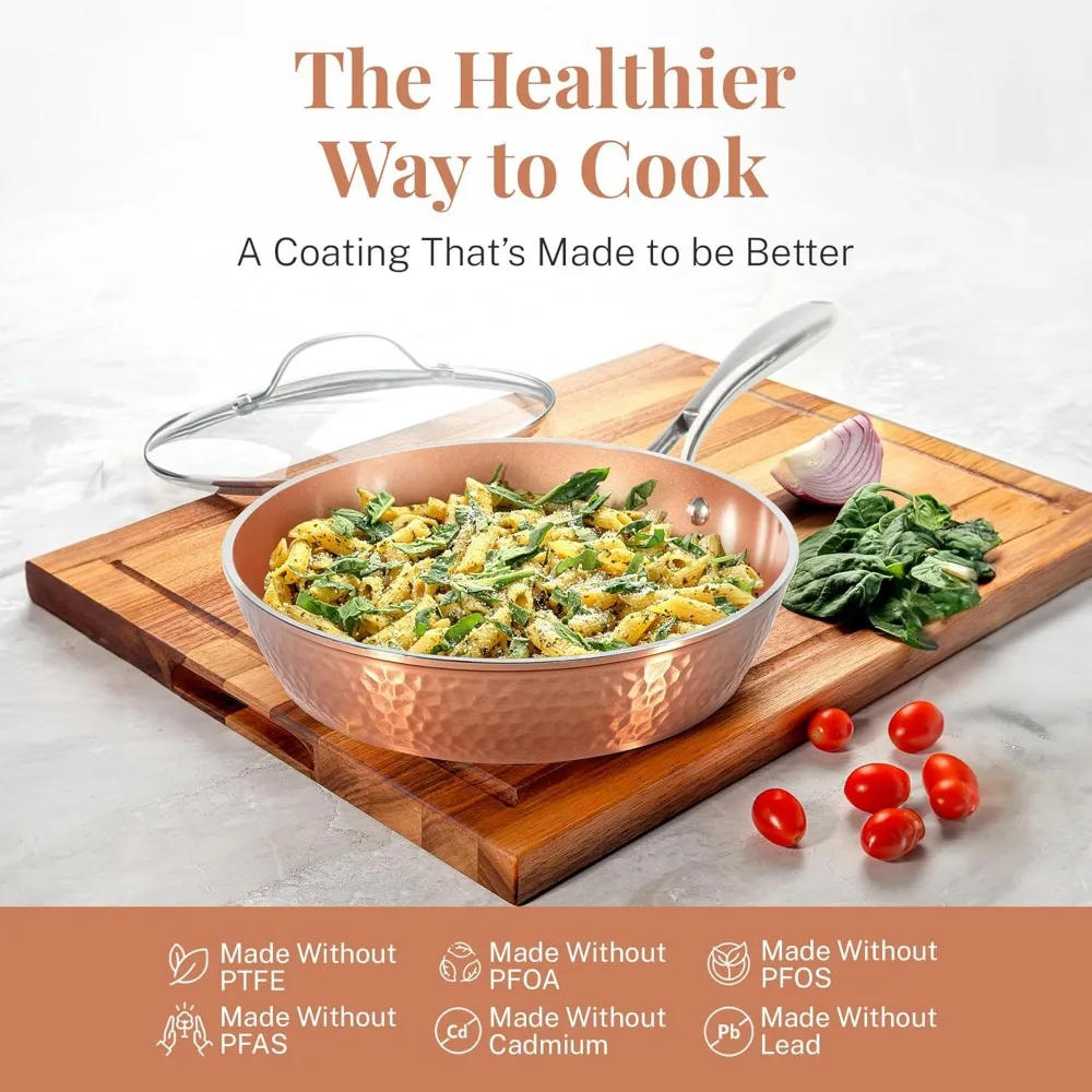 

12 Inch Nonstick Ceramic Frying Pan with Lid - Induction Compatible, Oven & Dishwasher Safe for Healthy Cooking