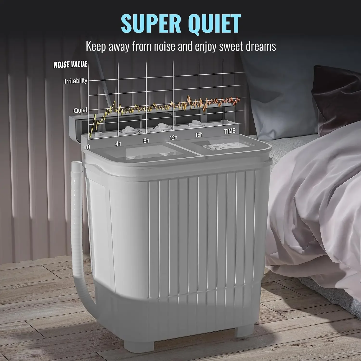 غسالة صغيرة محمولة مع حوض مزدوج وغسيل مجفف ومجفف دوار بسعة 22 رطل للتخييم والشقق والمساكن