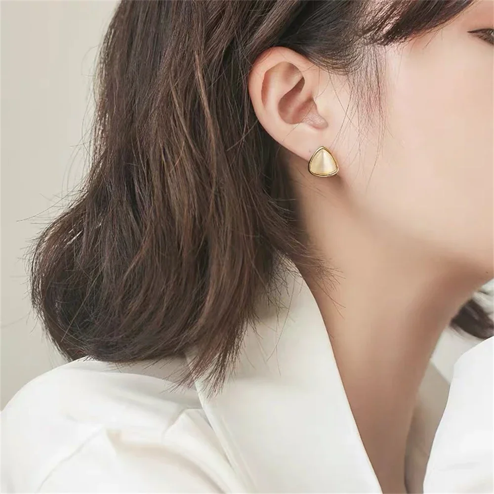 New Simple 925 Silver Needle Flowers Heart Opal Personality Female Stud Earrings Korean Exquisite Cute Three Pairs Earrings Set