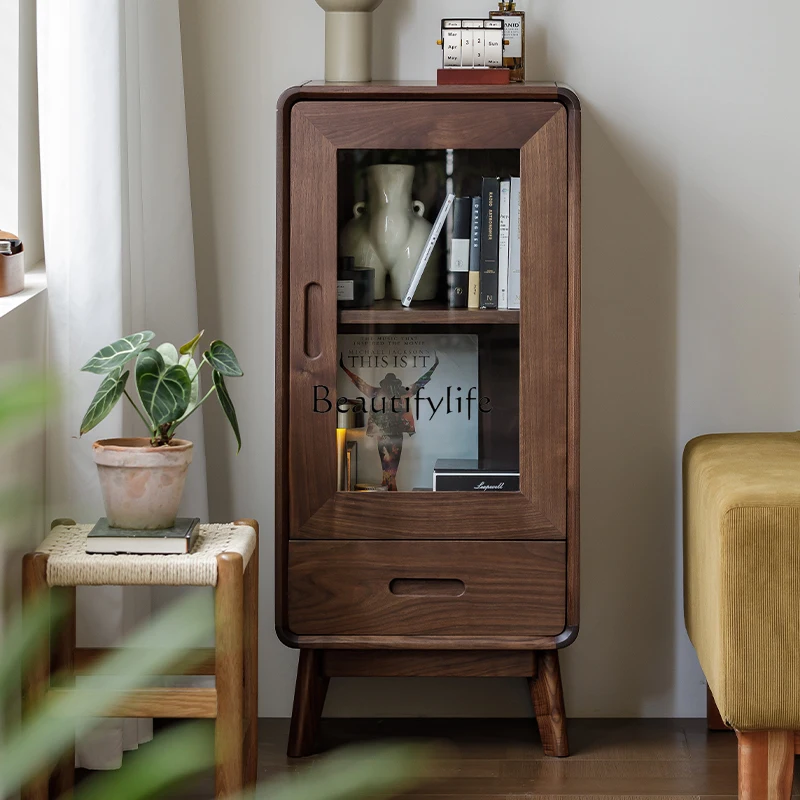 

North American black walnut TV side cabinet living room glass door against the wall dining room storage cabinet