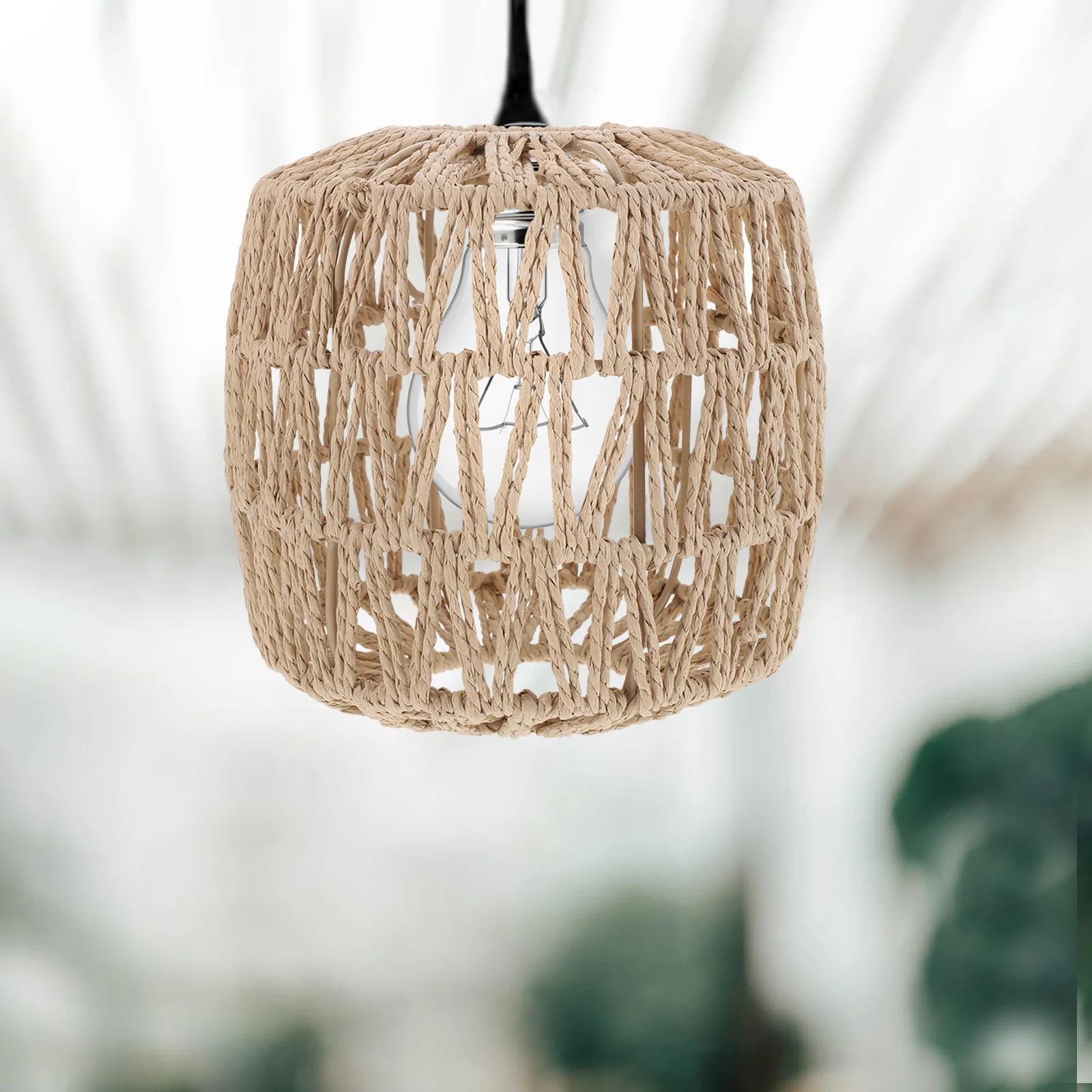 

Decorative Ceiling Light Lampshade Unique Woven Design Reusable Vintage Style Imitation Rattan Chandelier Shade Durable Paper
