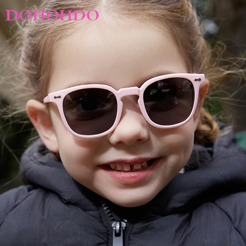 

Fashion Silicone Square Rice Nail Sunglasses Jelly Colorful Frame Polarized Lens UV400 Boys Girls Age 0-3 With Strap Neck Cord