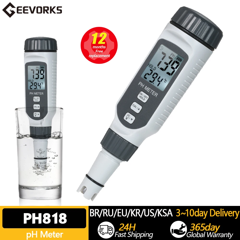 Digital PH Meter High Precision Temperature Water Quality Tester IP65 Waterproof Portable Digital Acidity Meter Test Pen