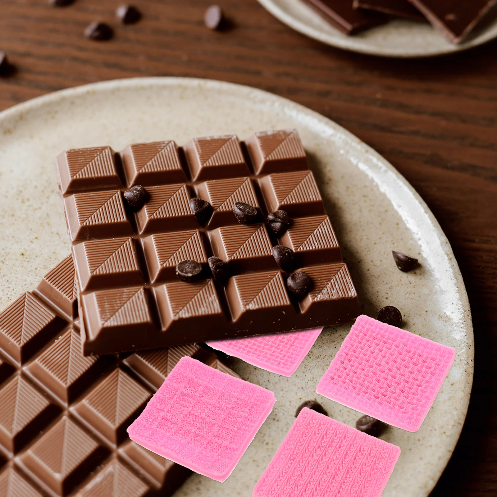 

4Pcs Silicone Fondant Mold Knitting Crochet Weave Texture Non-Stick Cake Chocolate Candy Soap Kitchen Baking Molds Pink