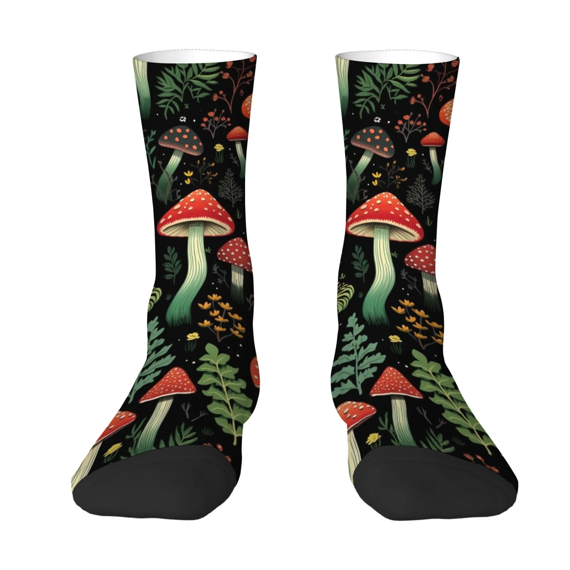 Calcetines de Media Pantorrilla para Hombre con Diseño de Hongos Venenosos del Bosque Oscuro, Cómodos, Antideslizantes, Amigables con la Piel, para Deportes de Aventura al Aire Libre