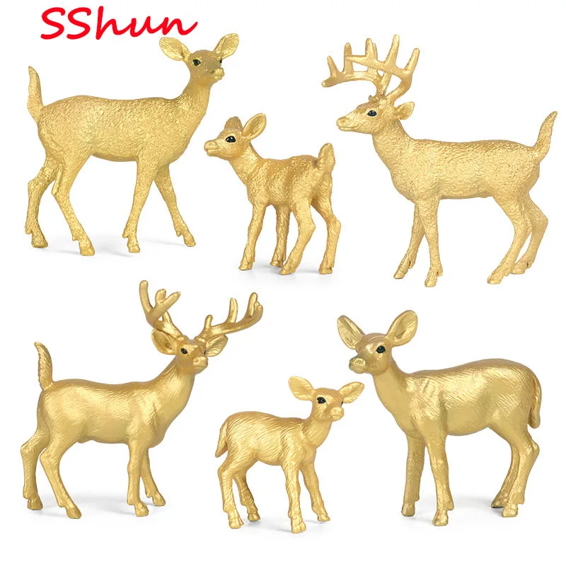 

6pc/Set Christmas decoration golden deer reindeer set toy children simulation static solid wild animal model