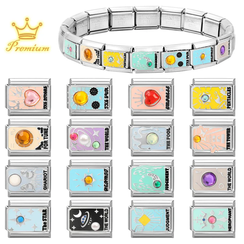 Y2K 2026 Glaze Tarot Cards Series Italian Charm Links Fit 9mm Bracelet Stainless Steel Jewelry DIY Making Gifts Dropshipping