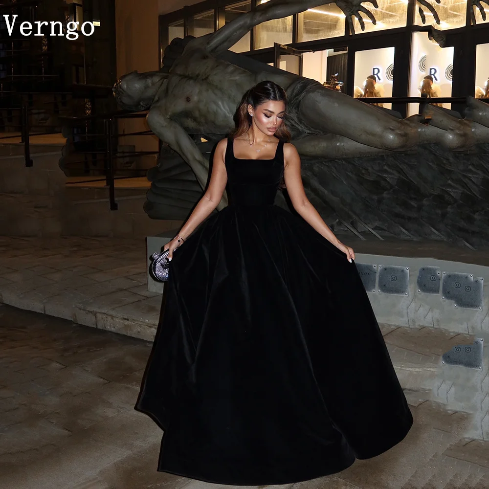 

Verngo Black Velvet Evening Dress Spaghetti Straps A Line Formal Occasion Dress Elegant Women Formal Black Dress Customized