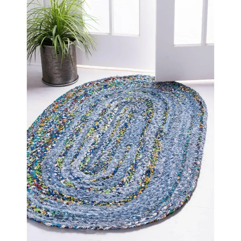 

Oval Rug Denim 100% Natural Braided Style Rug Reversible Rustic Modern Area Rug