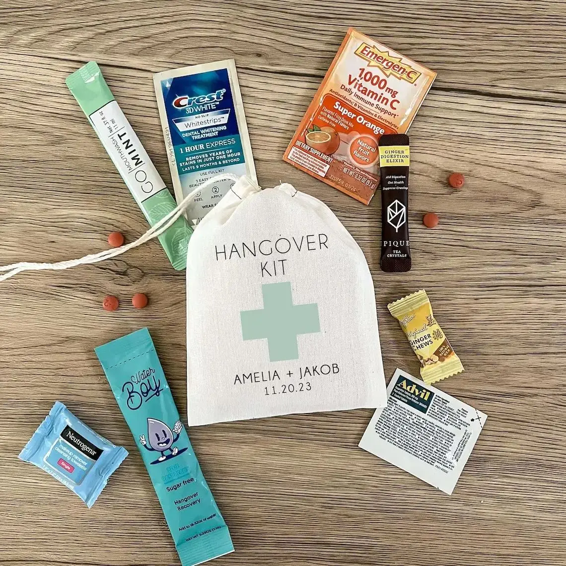 20 PCS Custom Hangover Kit - Bachelorette Party - Wedding Favor Gift Bags, Hangover Recovery Kit, Survival Kit