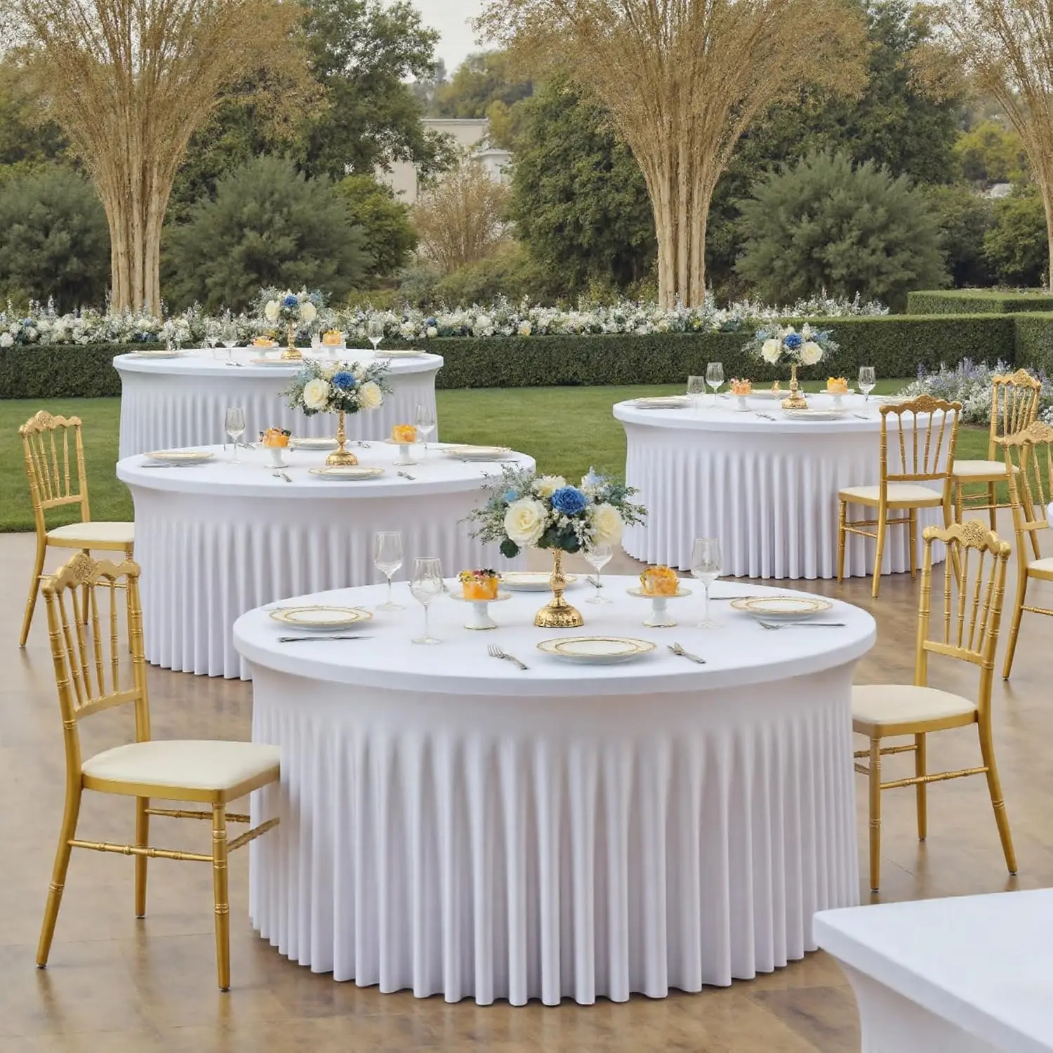 4/5/6ft Spandex Round Wedding Table Cover Wrinkle Free Stretch Fitted with Ruffle Skirt For Baby Shower Wedding Party Banquet