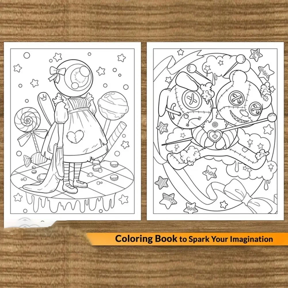 Livre de coloriage pour adultes et adolescents, thème d'Halloween avec des créatures effrayantes adorables dans des moments confortables pour un cadeau de relaxation