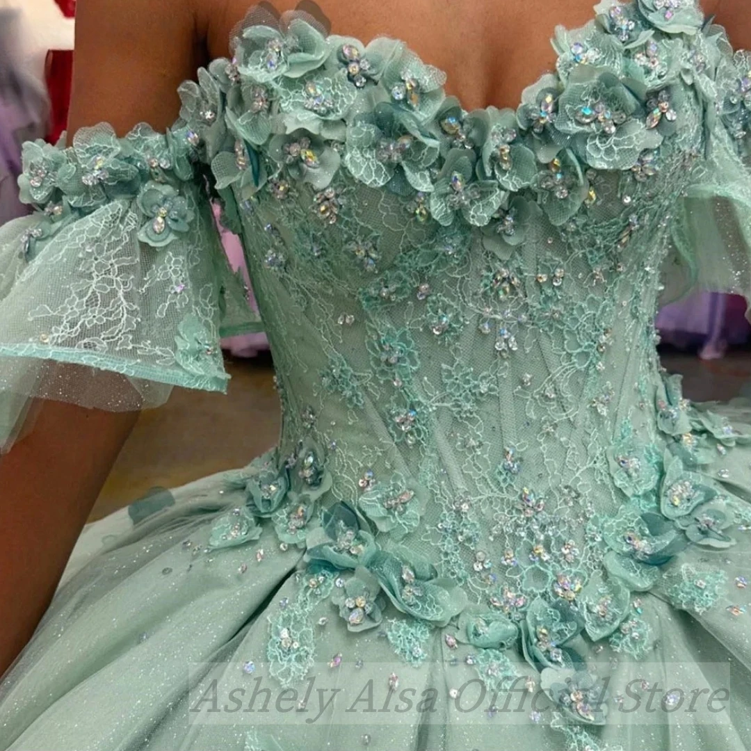 Customized Mint Green Ball Gown Quinceanera Dresses Appliques Sweet 16 Dress Vestido De 15 Anos Girls Birthday Party Prom Wear