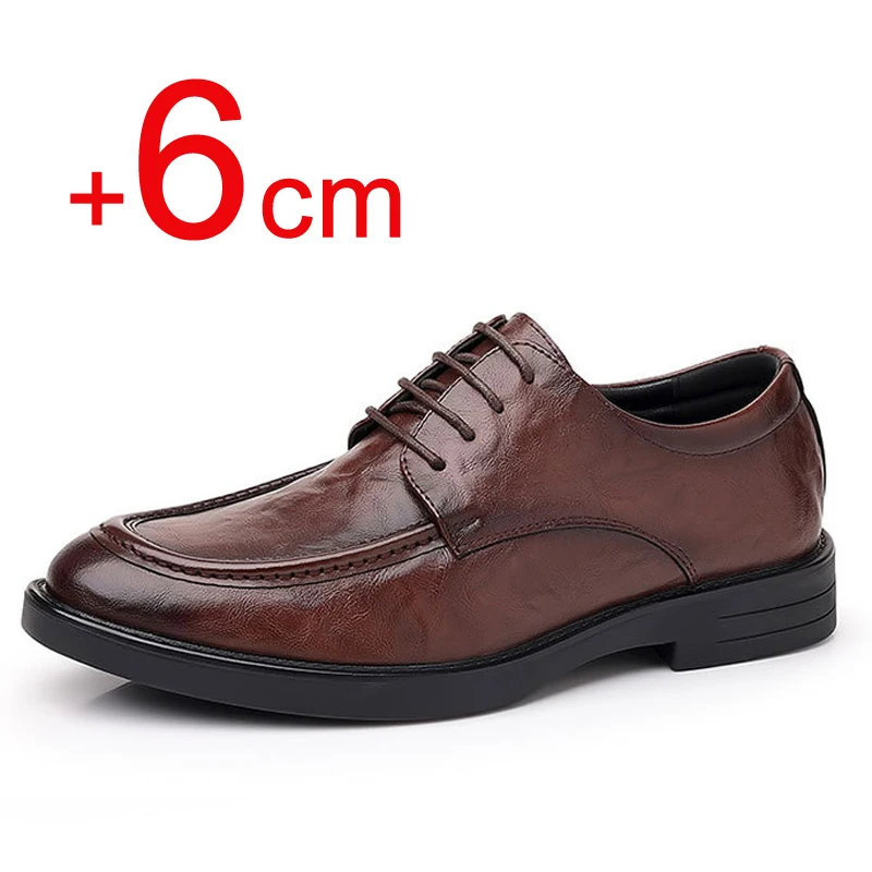 Elevator Shoes Men PU Leather Shoes Height Increasing 6cm Invisible Inner Height Shoes Hidden Heels Man Wedding Groom's Shoes