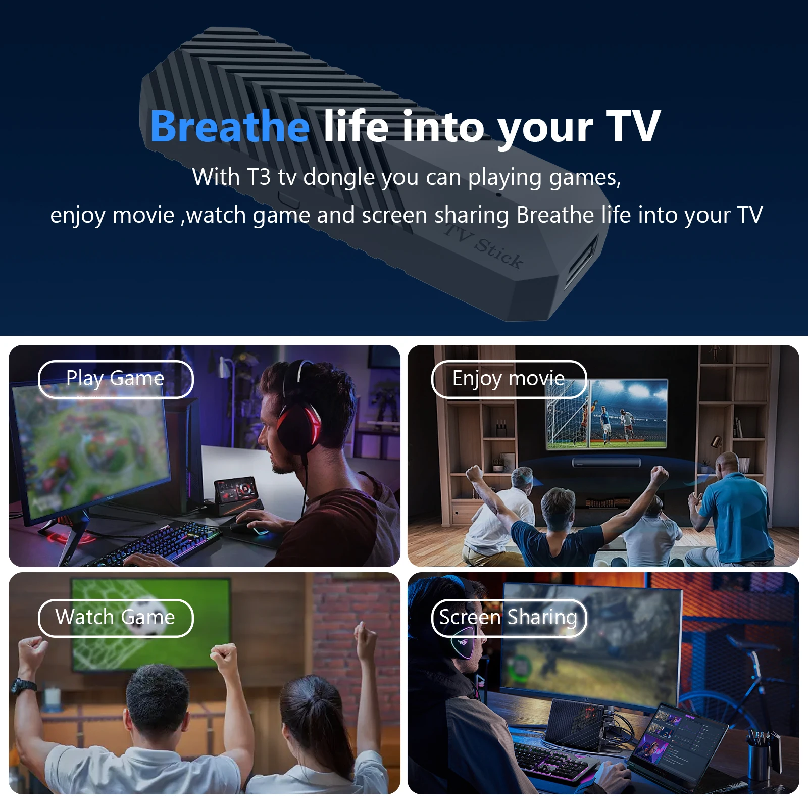 T3 Mini Android TV Stick 4K Ultra HD H313 Quad-Core Media Player 2.4G WiFi 1GB RAM 8GB ROM Smart TV Streaming Device