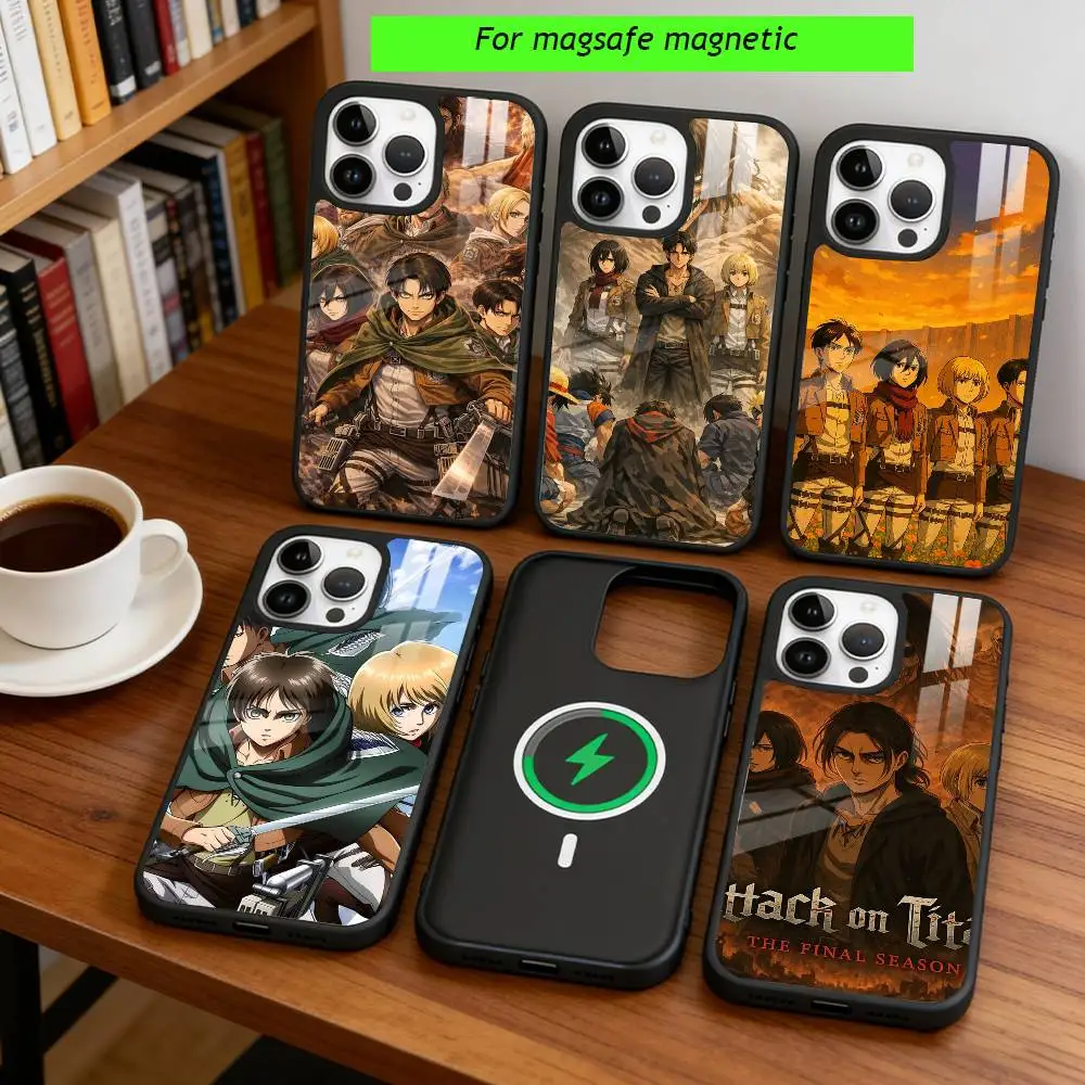 

Чехол для телефона с изображением аниме «Атака Титанов» для iPhone 17, 16, 15, 14, 13, 12, 11 Plus, Pro, магнитный, для беспроводной зарядки Magsafe