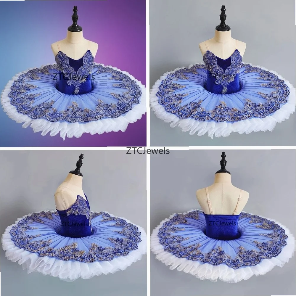 Traje de Ballet Profesional, Tutú Azul Tipo Pancake para Niñas, Adultas, Cosplay, Danza, Giselle, Paquita, Vestido de Bailarina