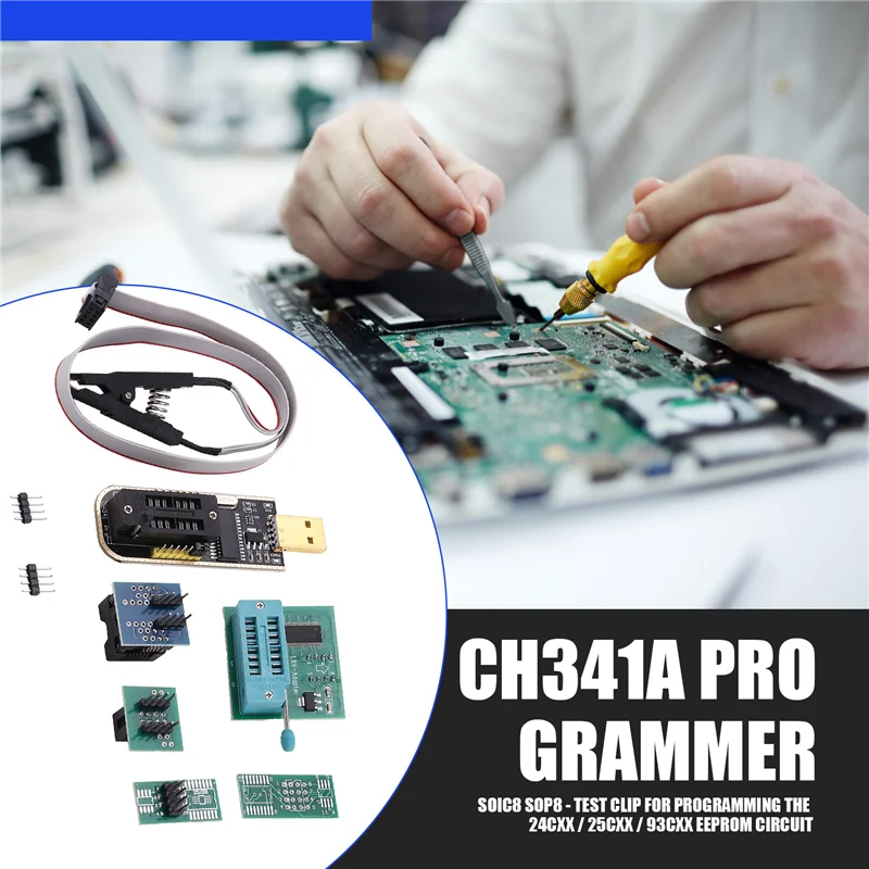 Hot-CH341A Programmatore USB BIOS SOP8 DIP8 Presa di conversione 1.8V Set di clip di prova a 8 pin per Iphone o scheda madre