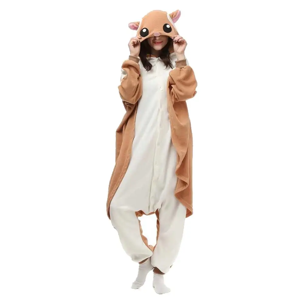 Squirrel Cosplay Jumpsuit Cartoon Animal Fantasy Costume Coral Fleece Hooded Sleepwear Outfits Halloween Carnival Party Suit