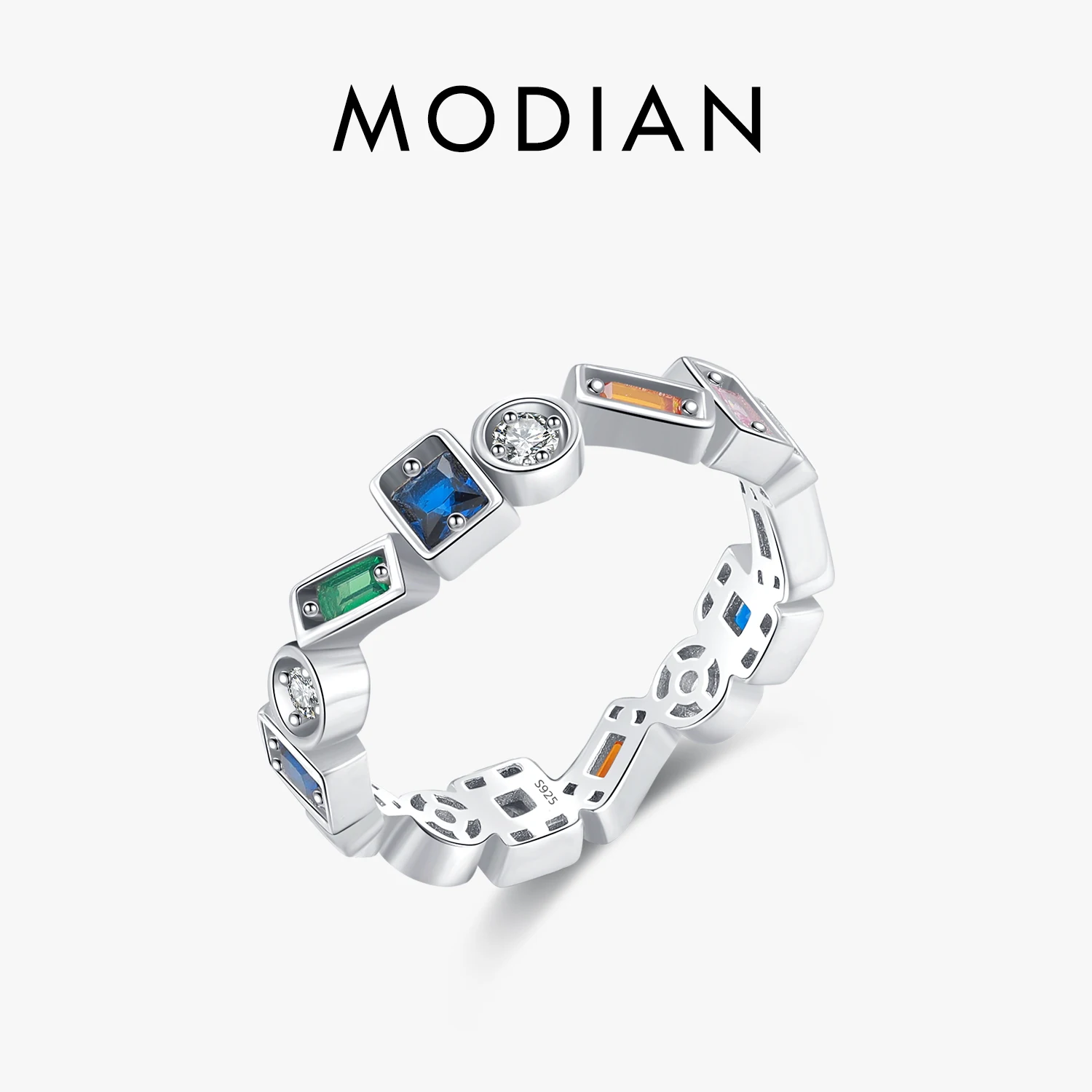 

MODIAN 925 Sterling Silver Irregular Design Stackable Finger Ring Fashion Colorful Zirconia Party Rings For Women Jewelry Gift