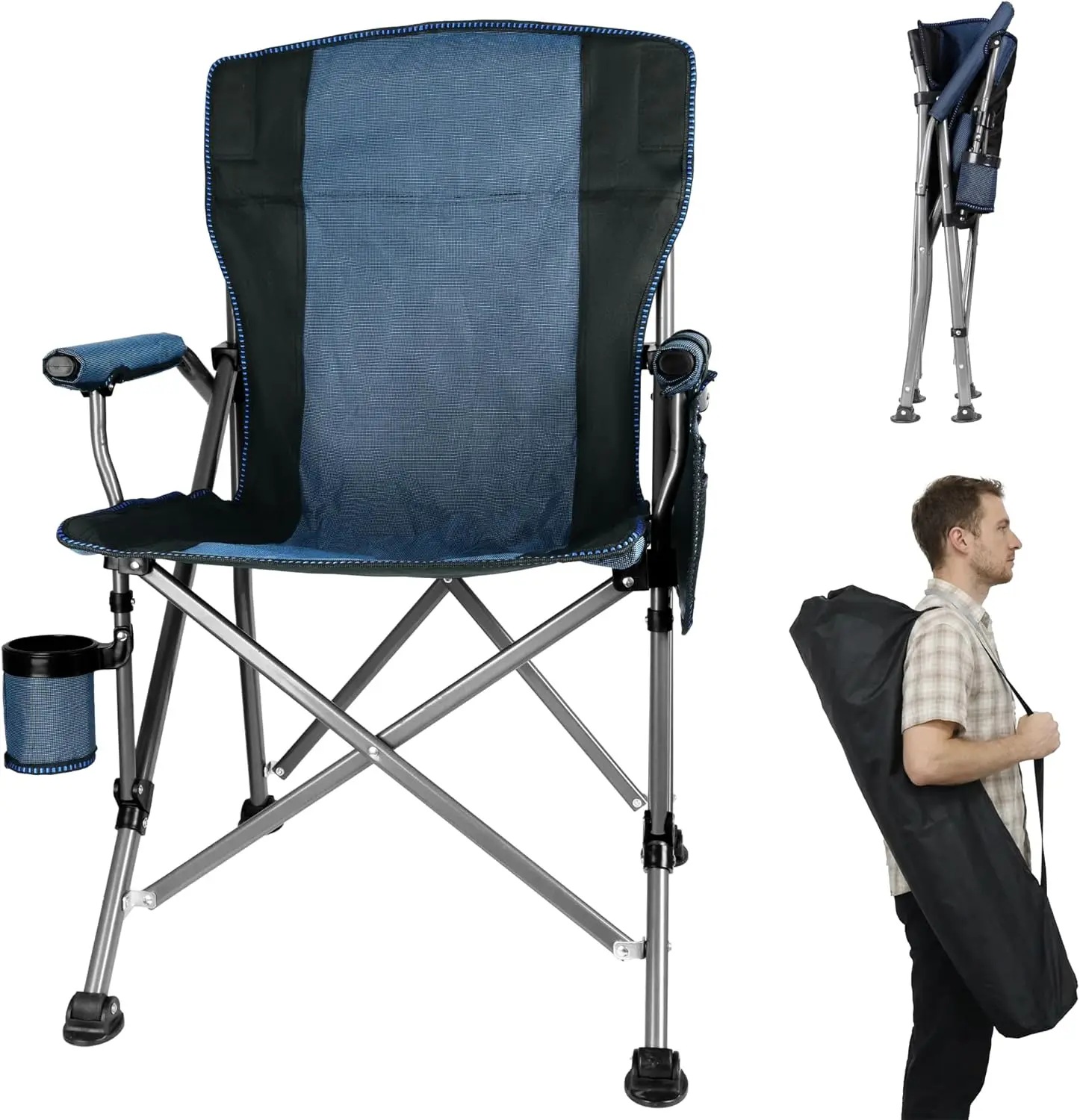 

Folding Camping Chair with Cup Holder and Storage Bag, Heavy Duty Support 400 LBS, Oversized Collapsible for Outdoor Camp