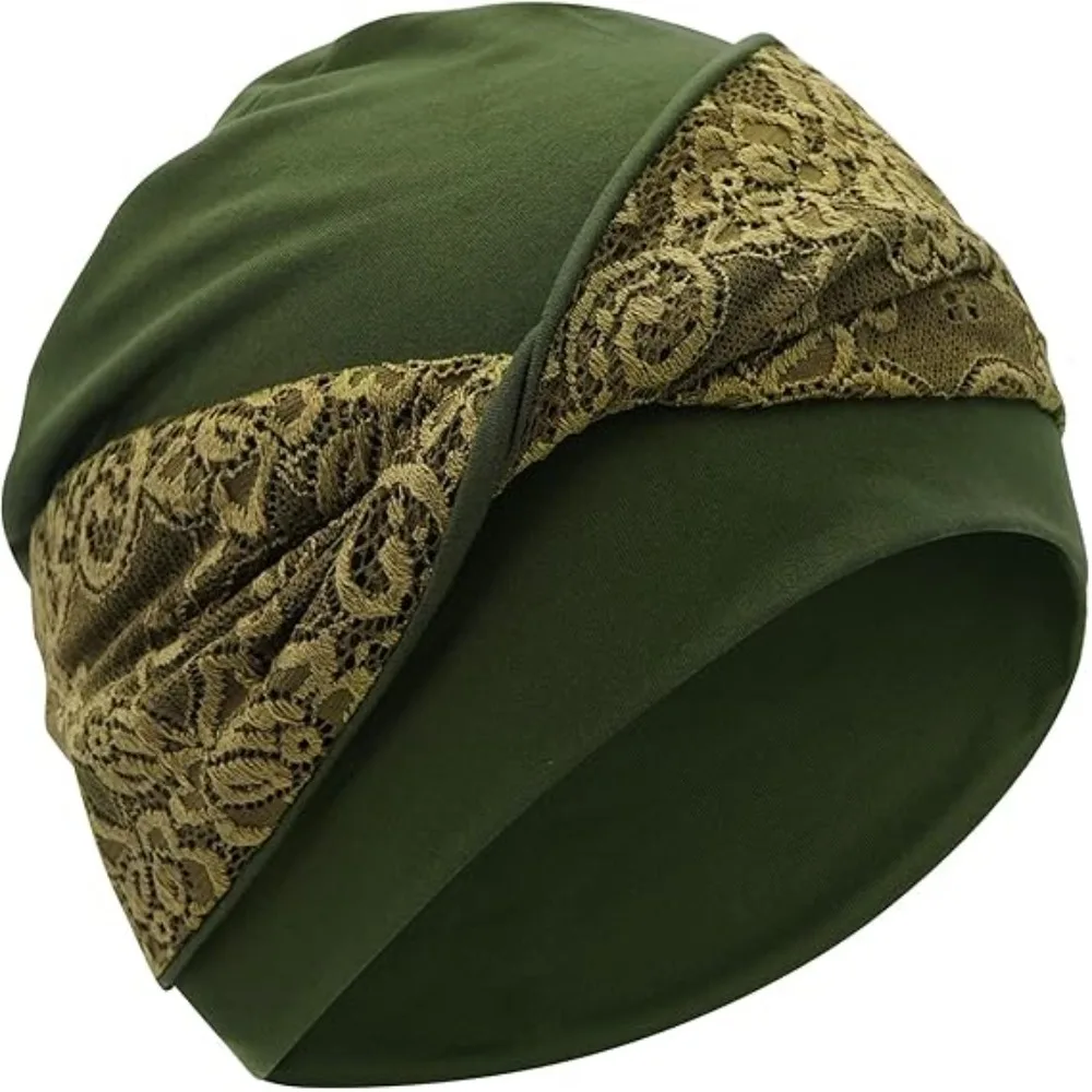 

Trendy Breathable Headscarf Hat Soft Elastic Chemo Headwear Elegant Lace Cross Design Hijab Cap for Women