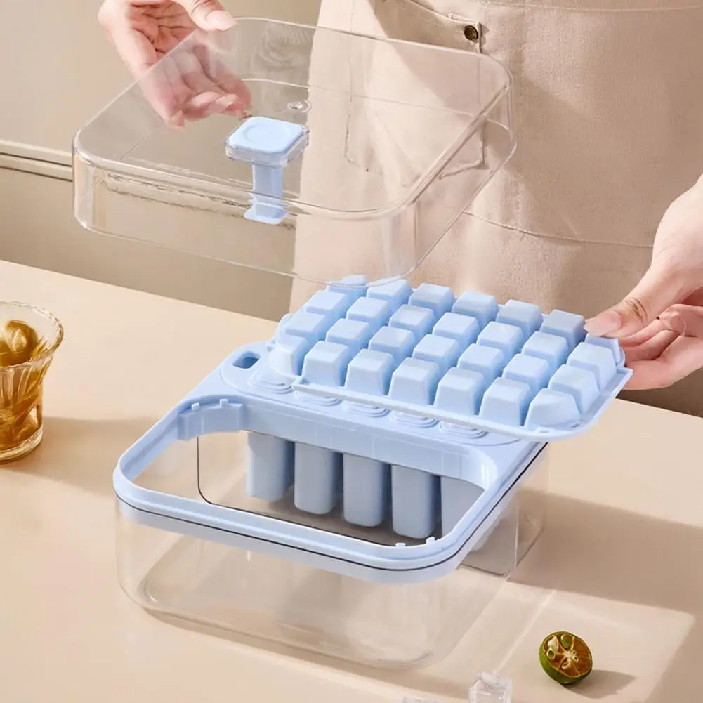 Release Ice Mold Ice Storage Box 2-in-1 Ice Cube Tray with Lid Easy Push Release Mold for Diy Popsicles Leakproof Freezer