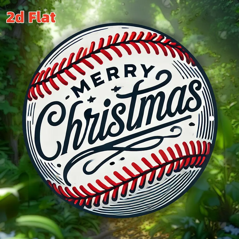 2D Flat Christmas Theme Baseball Ball Wall Sign - 20.32x20.32 cm Aluminum Retro Decor for Home, Bar, Cafe, Office, Car Shop - Du